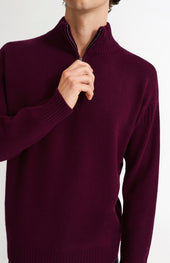 Men's Zip Neck Cashmere Jumper In Burgundy