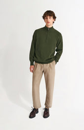 Men's Zip Neck Cashmere Jumper In Evergreen