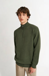 Men's Zip Neck Cashmere Jumper In Evergreen