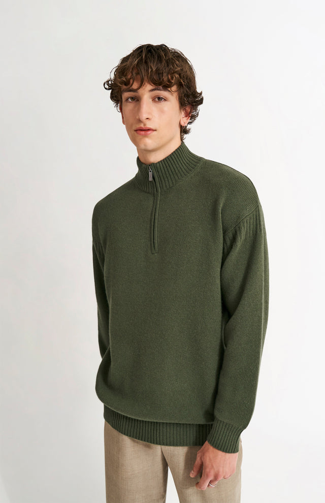 Men's Zip Neck Cashmere Jumper In Evergreen