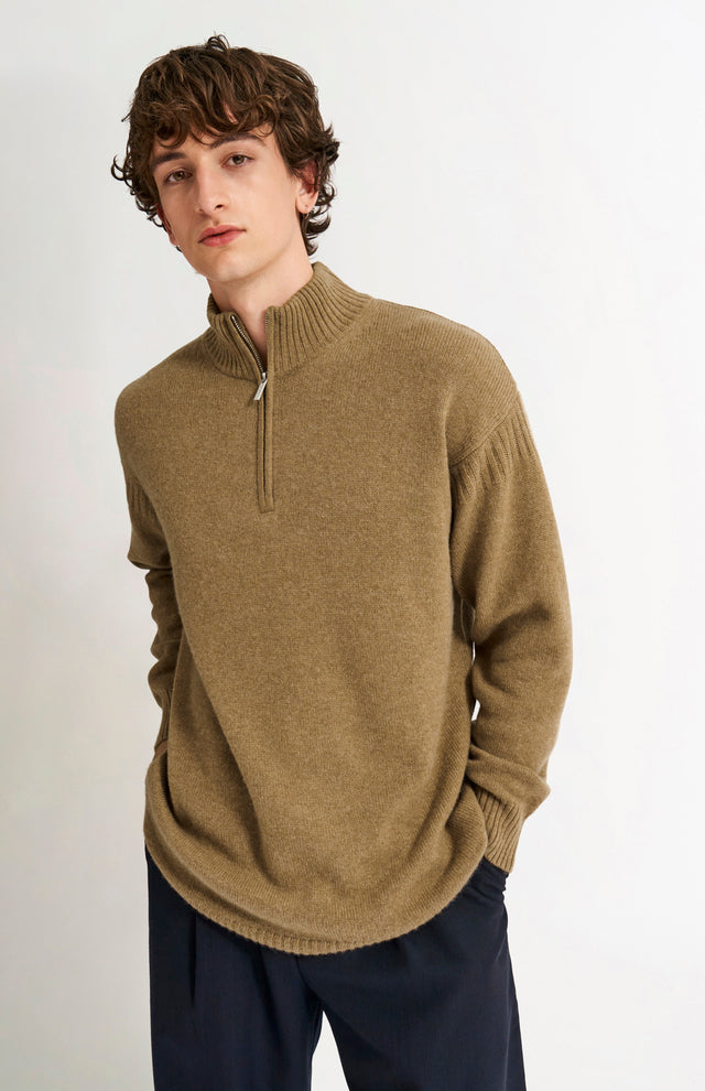 Men's Zip Neck Cashmere Jumper In Natural