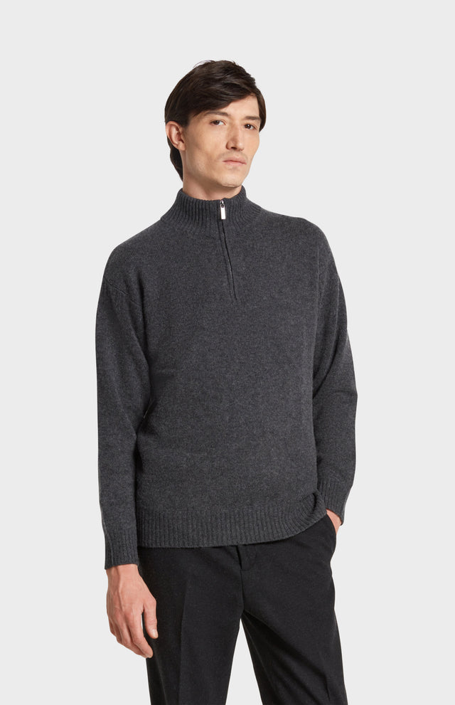 Men's Zip Neck Cashmere Jumper In Charcoal