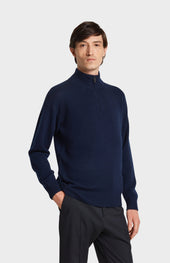 Men's Zip Neck Cashmere Jumper In Navy Melange