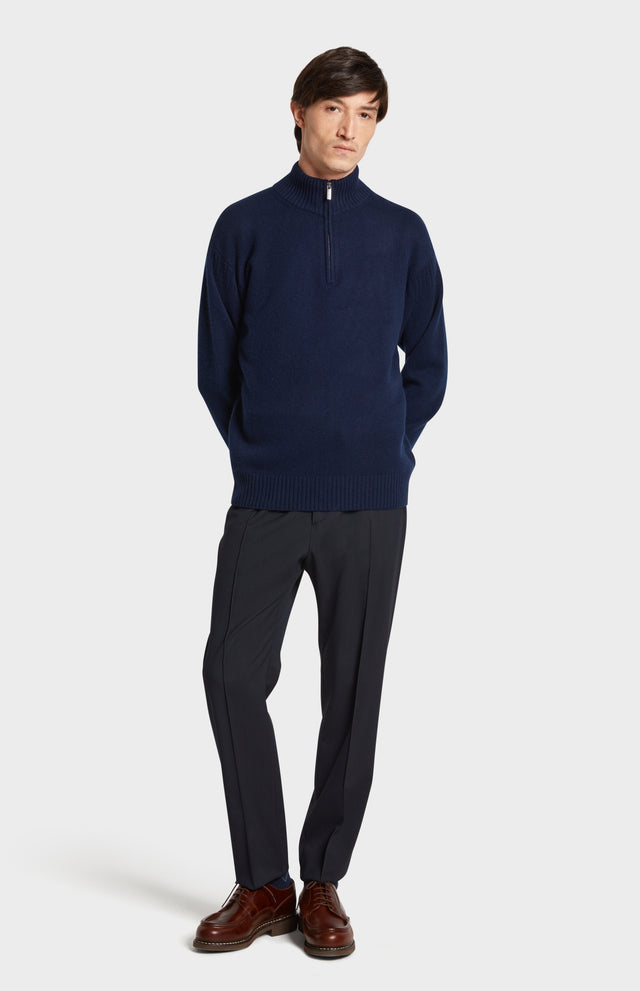 Men's Zip Neck Cashmere Jumper In Navy Melange