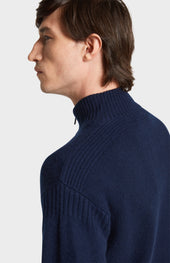 Men's Zip Neck Cashmere Jumper In Navy Melange
