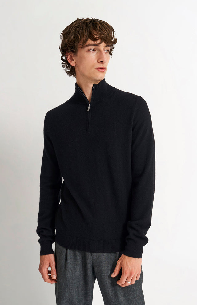 Men's Qtr Zip Cashmere Classic Jumper In Black