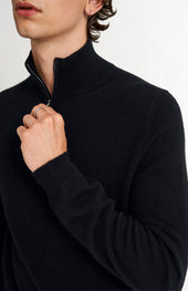 Men's Qtr Zip Cashmere Classic Jumper In Black