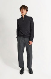 Men's Qtr Zip Cashmere Classic Jumper In Charcoal