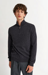 Men's Qtr Zip Cashmere Classic Jumper In Charcoal