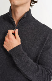 Men's Qtr Zip Cashmere Classic Jumper In Charcoal