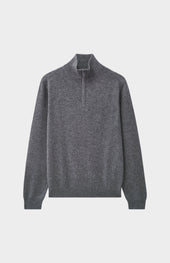 Men's Qtr Zip Cashmere Classic Jumper In Grey Melange