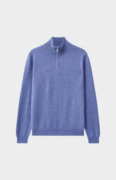 Men's Qtr Zip Cashmere Classic Jumper In Blue Melange