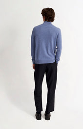 Men's Qtr Zip Cashmere Classic Jumper In Blue Melange