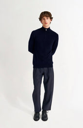 Men's Qtr Zip Cashmere Classic Jumper In Navy Melange