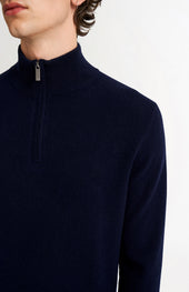 Men's Qtr Zip Cashmere Classic Jumper In Navy Melange
