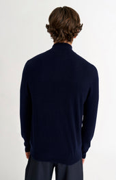Men's Qtr Zip Cashmere Classic Jumper In Navy Melange