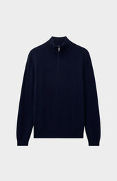 Men's Qtr Zip Cashmere Classic Jumper In Navy Melange