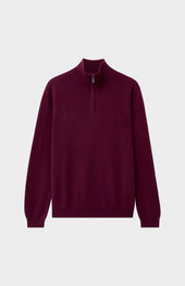 Men's Qtr Zip Cashmere Classic Jumper In Burgundy