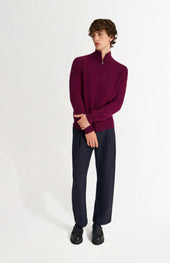 Men's Qtr Zip Cashmere Classic Jumper In Burgundy
