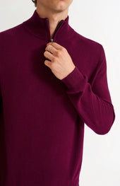Men's Qtr Zip Cashmere Classic Jumper In Burgundy