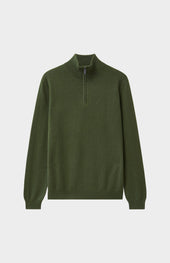 Men's Qtr Zip Cashmere Classic Jumper In Evergreen