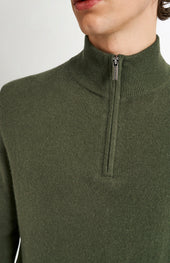 Men's Qtr Zip Cashmere Classic Jumper In Evergreen