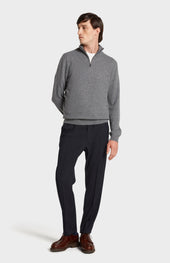 Men's Qtr Zip Cashmere Classic Jumper In Grey Melange