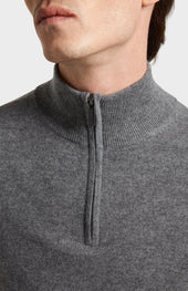 Men's Qtr Zip Cashmere Classic Jumper In Grey Melange