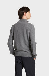 Men's Qtr Zip Cashmere Classic Jumper In Grey Melange