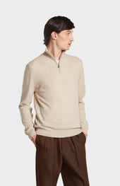 Men's Qtr Zip Cashmere Classic Jumper In Oatmeal