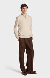 Men's Qtr Zip Cashmere Classic Jumper In Oatmeal