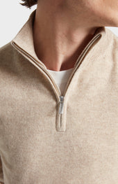 Men's Qtr Zip Cashmere Classic Jumper In Oatmeal
