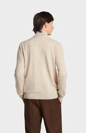 Men's Qtr Zip Cashmere Classic Jumper In Oatmeal