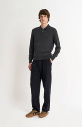 Men's Polo Shirt Extra Fine Merino Wool Jumper In Charcoal Melange