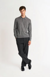 Men's Polo Shirt Extra Fine Merino Wool Jumper In Grey Melange