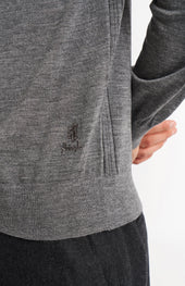 Men's Polo Shirt Extra Fine Merino Wool Jumper In Grey Melange