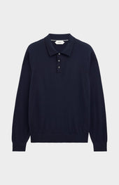 Men's Polo Shirt Extra Fine Merino Wool Jumper In Navy Blue