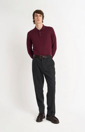 Men's Polo Shirt Extra Fine Merino Wool Jumper In Burgundy