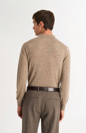 Men's Polo Shirt Extra Fine Merino Wool Jumper In Mushroom