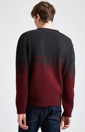 Lambswool Round Neck Jumper With Argyle Pattern And Degrade Effect In Charocal And Dark Claret