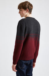 Lambswool Round Neck Jumper With Argyle Pattern And Degrade Effect In Charocal And Dark Claret