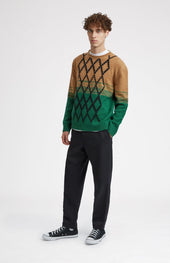 Lambswool Round Neck Jumper With Argyle Pattern And Degrade Effect In Vicuna And Evergreen