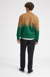 Lambswool Round Neck Jumper With Argyle Pattern And Degrade Effect In Vicuna And Evergreen