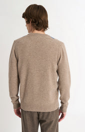 Men's Kessock V-neck Supersoft Lambswool Argyle Jumper In Mushroom / Blue / Grey