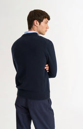 Men's Kessock V-neck Supersoft Lambswool Argyle Jumper In Navy / Sea Blue / Grey Melange