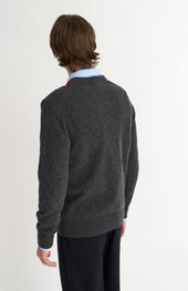 Men's Kessock V-neck Supersoft Lambswool Argyle Jumper In Charcoal / Burgundy / Navy