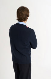 Men's Kessock V-neck Supersoft Lambswool Argyle Jumper In Navy / Mushroom / Burgundy