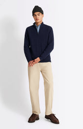 Quarter Zip Lambswool Cable Knit Jumper In Midnight