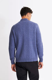 Quarter Zip Lambswool Cable Knit Jumper In Dark Indigo
