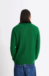 Quarter Zip Lambswool Cable Knit Jumper In Dark Pine